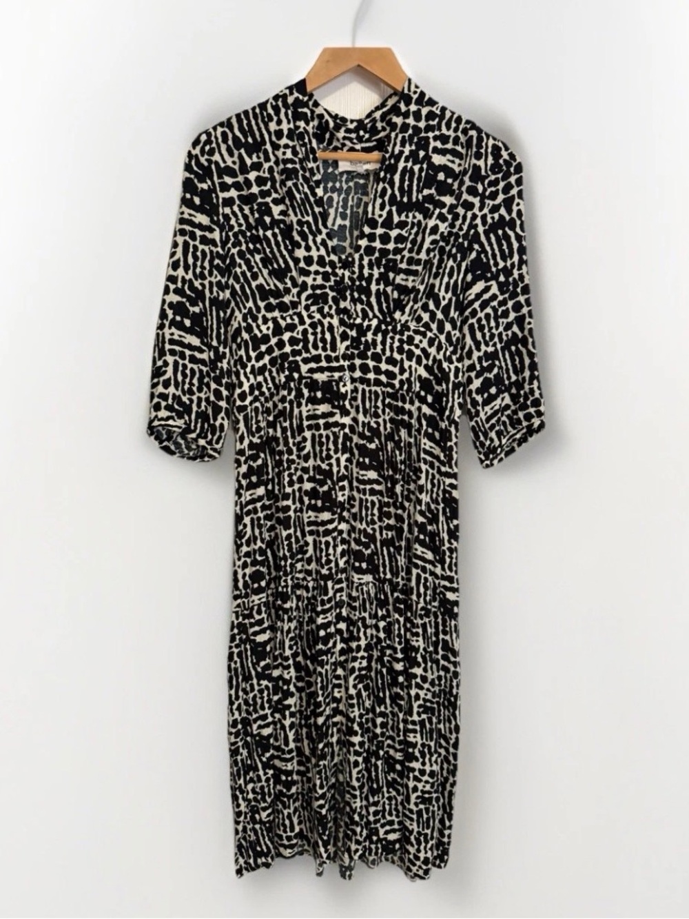 REVOLVE BA & SH Womens Dress Size 4 Midi Shirtdress Black White Abstract Print